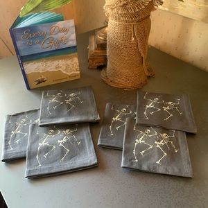 6 Pottery Barn, NEW NEVER USED, Skeleton Cocktail Napkins, sold as 1 set of 6.